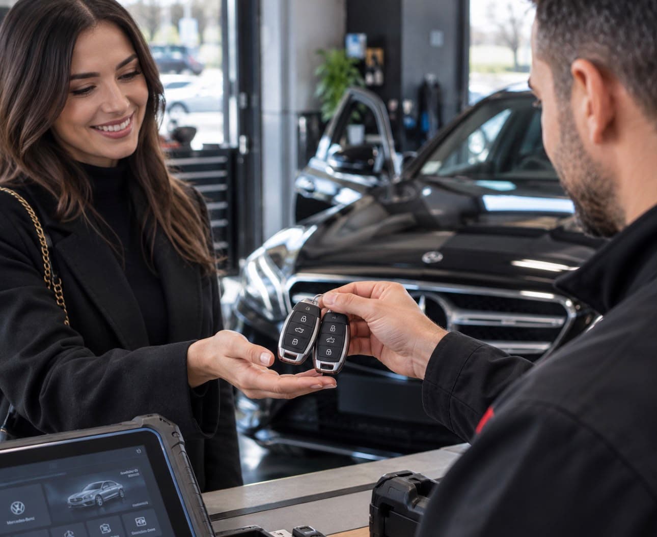Remise d'un double de clé de voiture